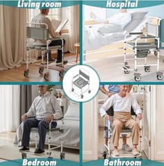 Bedside Commode with Wheels, Shower Wheelchair with 300 LBS Weight Capacity