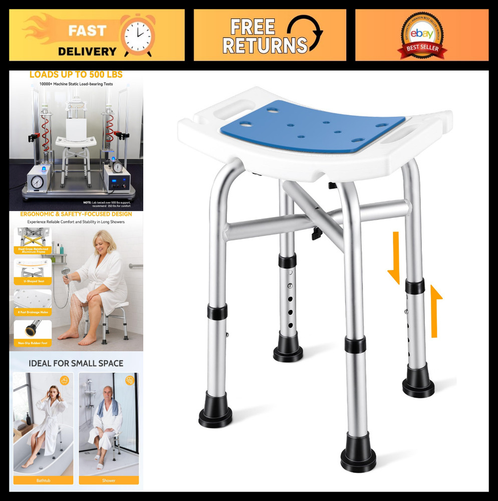Adjustable Heavy Duty Shower Chair, 500 lbs Capacity, Anti-Slip Bathroom Stool,
