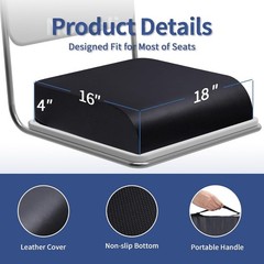 YOUFI Seat Cushion 4″ Memory Foam PU Leather for Sciatica & Back Pain 18x16x4″