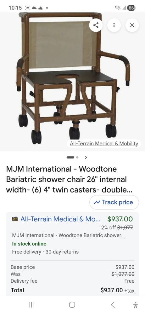 MJM International Woodtone Bariatric Shower/Bath Chair 26″ Width 600 lb Capacity