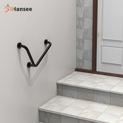 L-Shaped Angled Grab Bar 12×16 Inch Matte Black Anti-Slip Knurled Shower Hand…