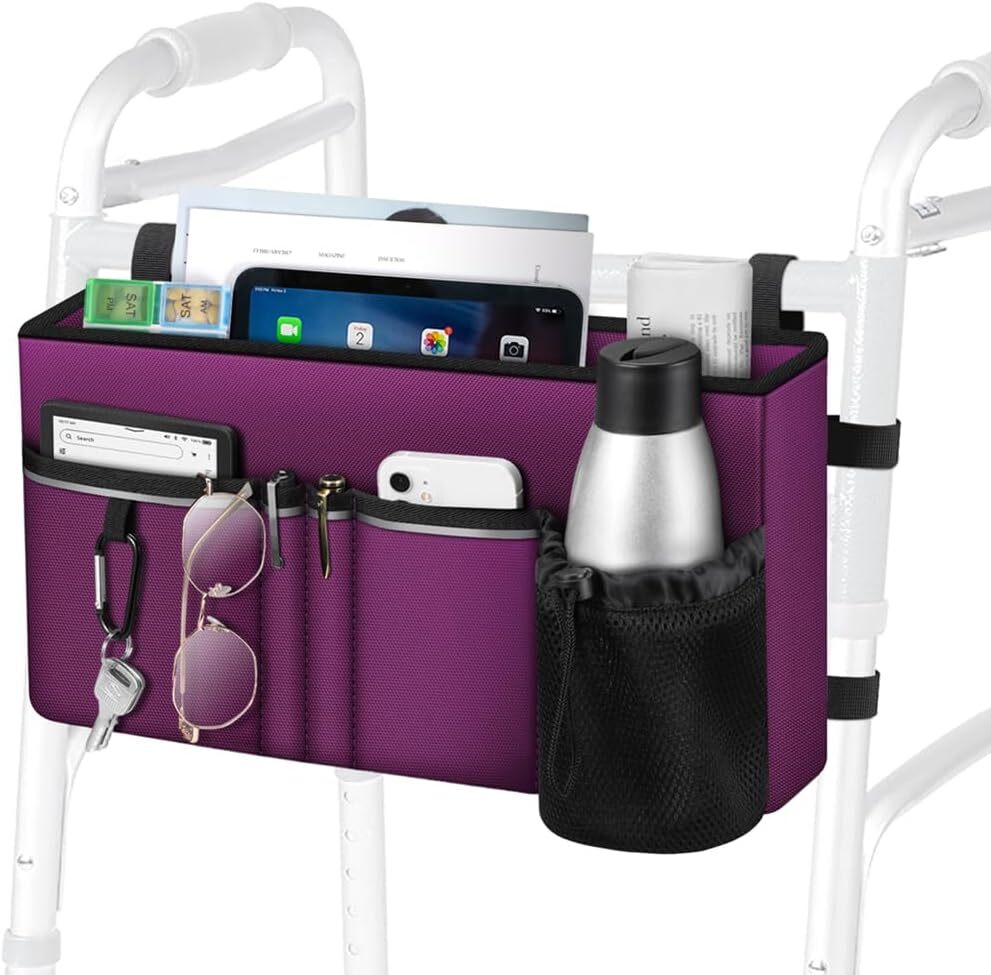 FINPAC Large Walker Tote Bag with Cup Holder Folding Walker Storage Basket Pouch