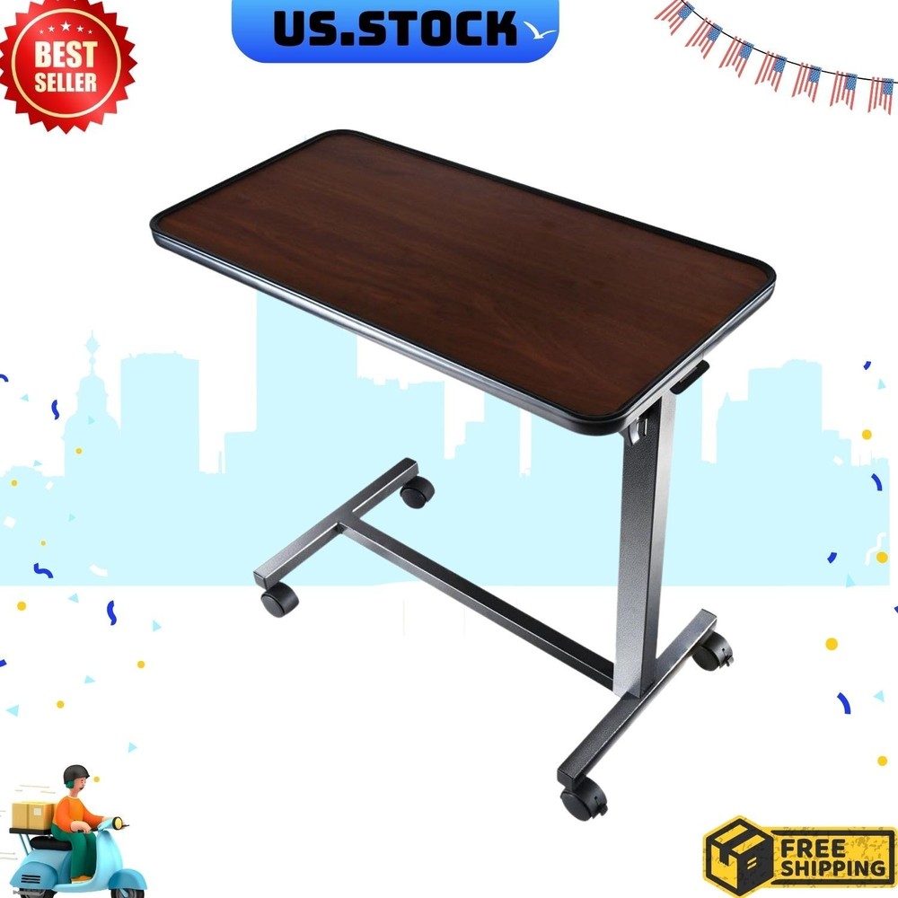 Adjustable Overbed Bedside Table with Wheels Hospital Bed Desk for Home Use