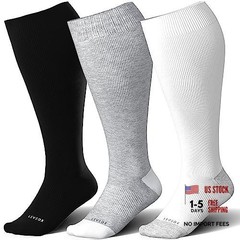 Wide Calf Compression Socks for Women&Men 3X-Large 3 Pair-black/White/Grey