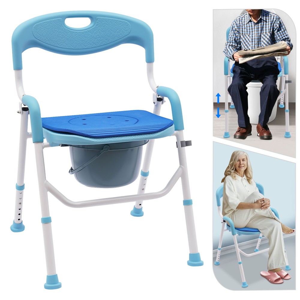 21.26 *20.47-24.4*29.13-33.07in Blue EVA Shower Folding Toilet Seat With Commode
