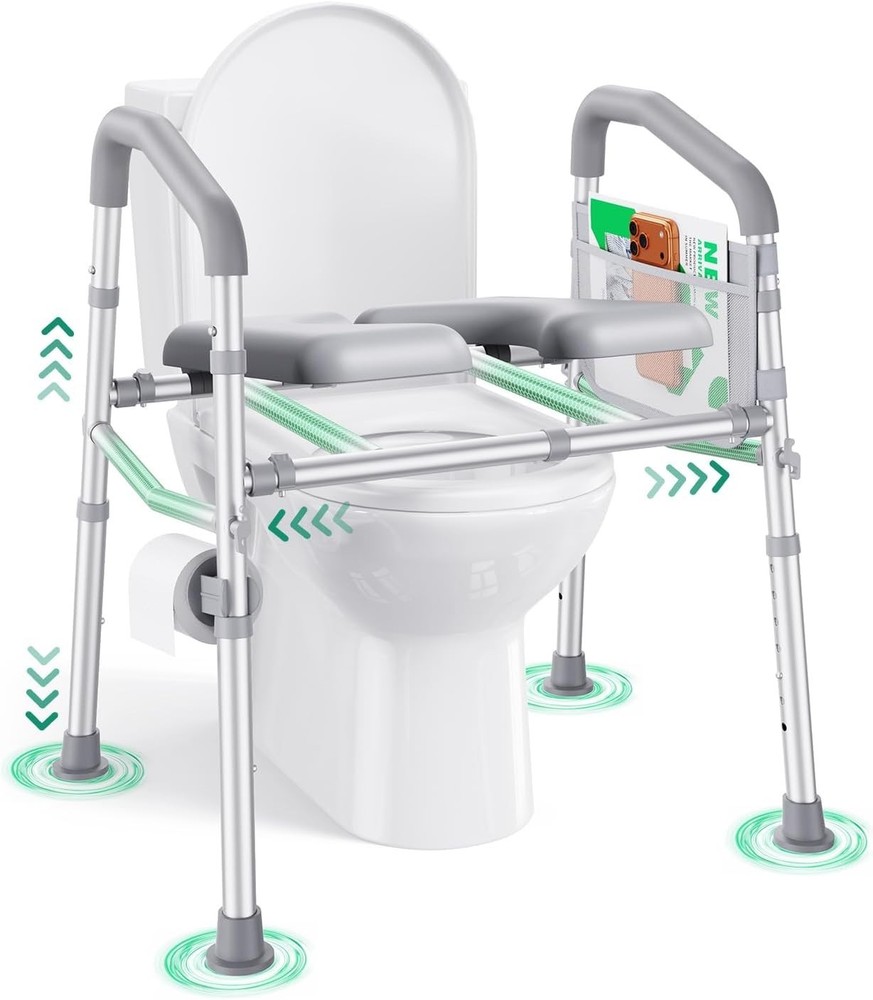 Raised Toilet Seat with Handles, 500 Lb Anti-Wobble Frame, Easy to Set Up