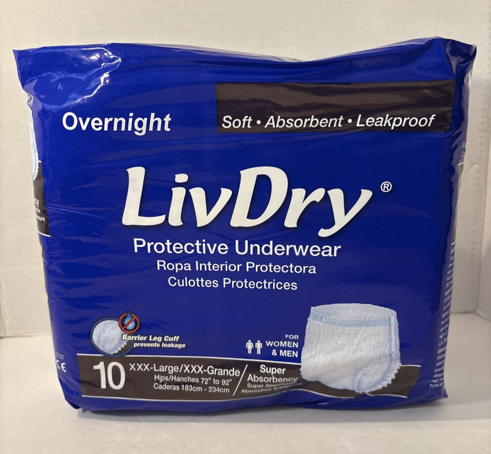 LivDry Protective Underwear, Overnight Super Absorbency XXX-Large Unisex (10)