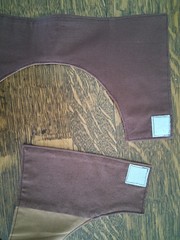 Patchwork Sports/dark brown Adult Bib, Handmade , 35 1/2” by 21 ½”, reversible