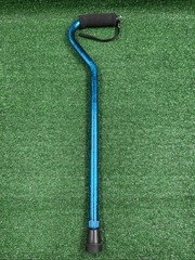 Adjustable Height Non-Slip Offset Handle Walking Cane Blue Black W/ Wristlet