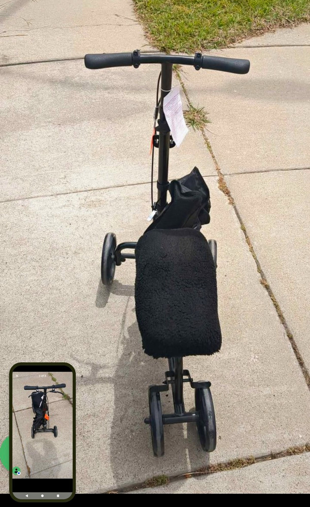 Black 4-Wheel Knee Walker Scooter w/ Handbrakes, Storage Bag, Indoor/Outdoor