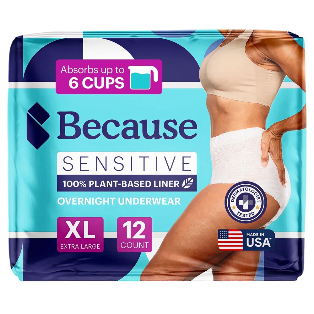 Because Adult Incontinence Underwear for Sensitive Skin Women Premium Overn…