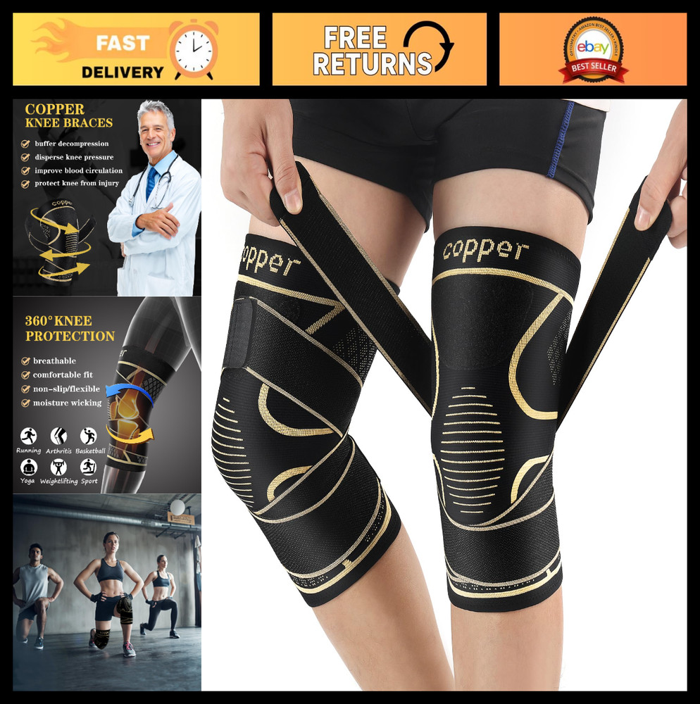 Knee Compression Sleeves with Strap – 2 Pack for Pain Relief, Arthritis, ACL, Jo