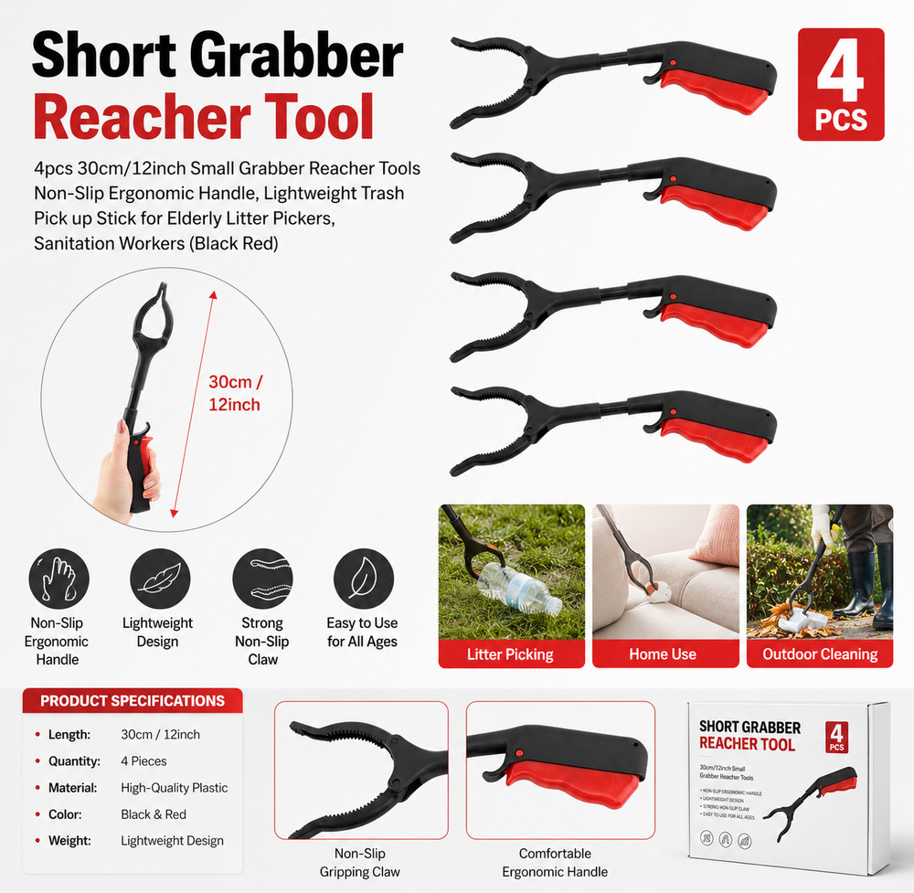 4PCS Heavy Grabber Tool Industrial Pick Up Stick Hand Grip Reach Trash Reacher