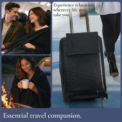 Brookstone Travel Blanket – 2-in-1 Super Soft Lightweight One Size, Black
