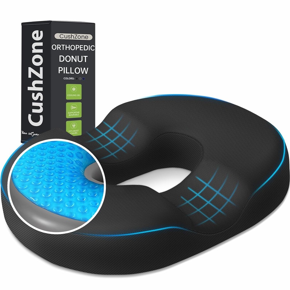 Black Large Cooling Gel Memory Foam Donut Pillow Seat Cushion for Back Pain