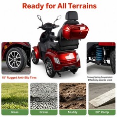 Veloinno Heavy-Duty 4-Wheel Mobility Scooter 37 Miles Range 3-Speed, 500lbs Load