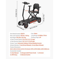 Uimoso 4-Wheel Electric Mobility Scooter with Automatic Folding,Remote Control