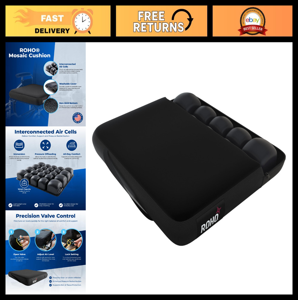 Inflatable Air Cell Seat Cushion 18″x16″ – Adjustable Firmness, Non-Skid, Portab