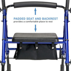 Lumex Height-Adjustable Rollator with Seat for Seniors – Blue Rolling Walker