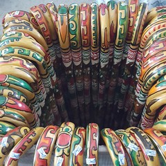 Hand Carved Wooden Cane Walking Stick Mexican Aztec Hand Painted Mexico ONE Cane