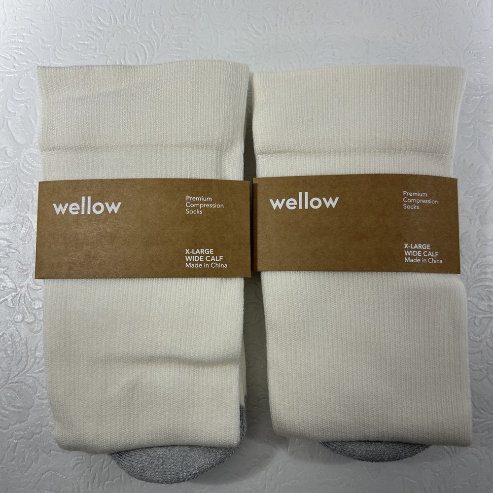 WELLOW Bamboo Blend Compression Socks Knee High 2 Pk X-LARGE 18-25 mmHg White