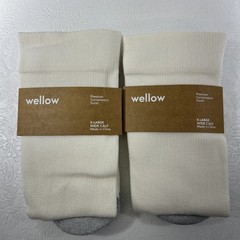 WELLOW Bamboo Blend Compression Socks Knee High 2 Pk X-LARGE 18-25 mmHg White
