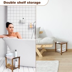 IBosins Corner Shower Stool with Storage Shelf 14 Inch, Natural Finish