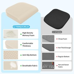 Large Memory Foam Seat Cushion for Office, Home & Car – Non-Slip Pad for Back &