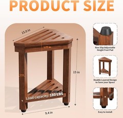Shower Foot Rest 15 In, Acacia Shower Stool for Shaving Legs,Corner Bath Shower