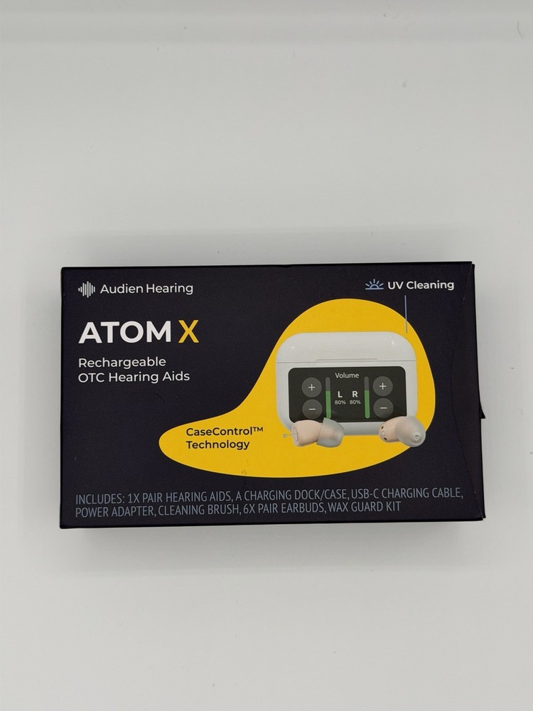 Audien Hearing Atom X Rechargeable OTC Hearing Aids UV Cleaning Case New SEALED