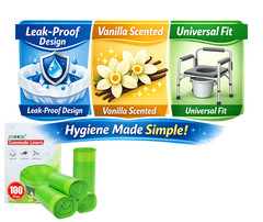 Vanilla Scented Commode Liners – 100pcs Disposable Bags | Universal Fit