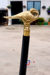 Victorian Antique Brass Hercules Swan Handle Walking Stick wooden Walking Cane