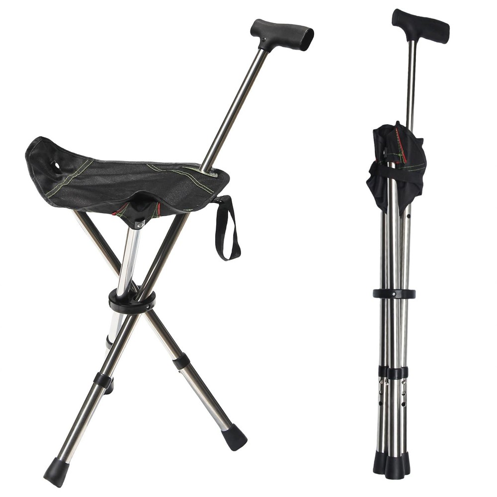 FATTCHIAR Cane with Seat, Walking Stick Seats, Chair 22″-34″, Black