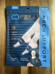 Copper Compression Arch Support – Highest Copper Content Non-Slip 1 Pair – Black