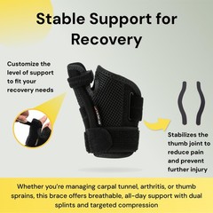 BraceUP Thumb Spica Splint Brace Right Left Hand Women and Men, CMC with Thumb
