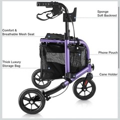 Walk Mate 3 Wheel Rollator Walker w/ Seat Foldable 8” Wheels,Red,Padded Backrest