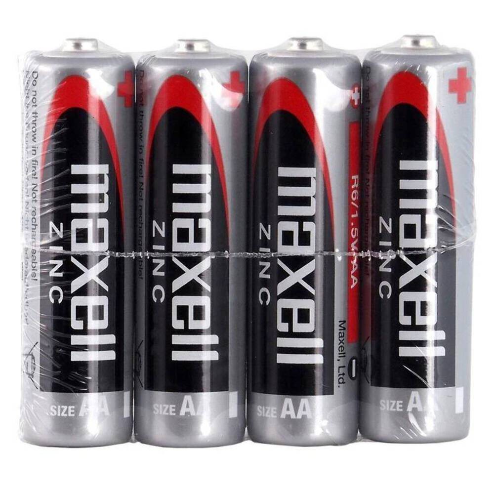 4x Maxell AA 1.5V Zinc Carbon Batteries R6 Mignon Mercury Free