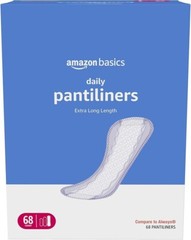 Amazon Basics Extra Long Pantiliner Pads, Unscented, 68 Ct (Prev Solimo)