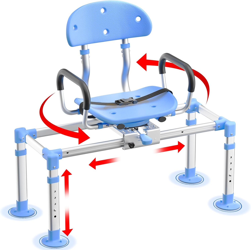 550Lbs Heavy Duty Sliding Shower Chair Tub Transfer Bench with 360° Swivel Seat,