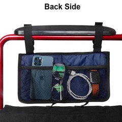 Blue Wheelchair Side Bag Armrest Storage Pouch with Cup Holder Reflective Strip