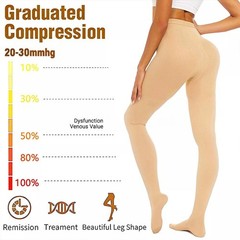 Compression Thigh High Stockings Men and Women 20-30 mmHg Beige Black Large
