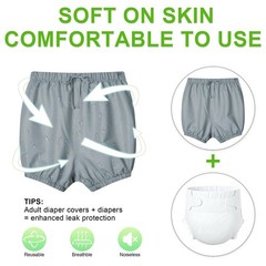 Adult Plastic Pants Waterproof Diaper Cover Reusable Leak Proof XL Gray