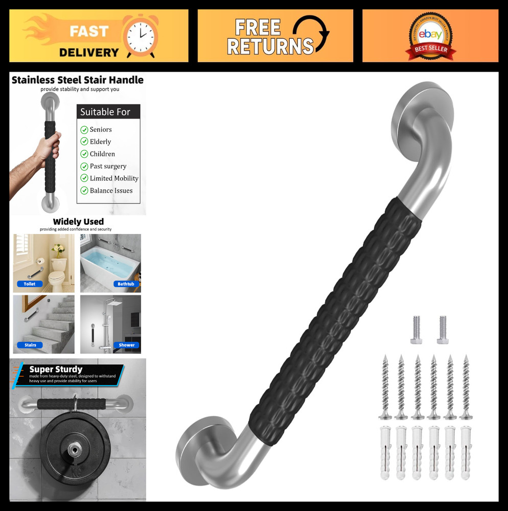 Metal Industrial Stair Handrail – Safety Grab Bar for Indoor/Outdoor Steps, 12 I