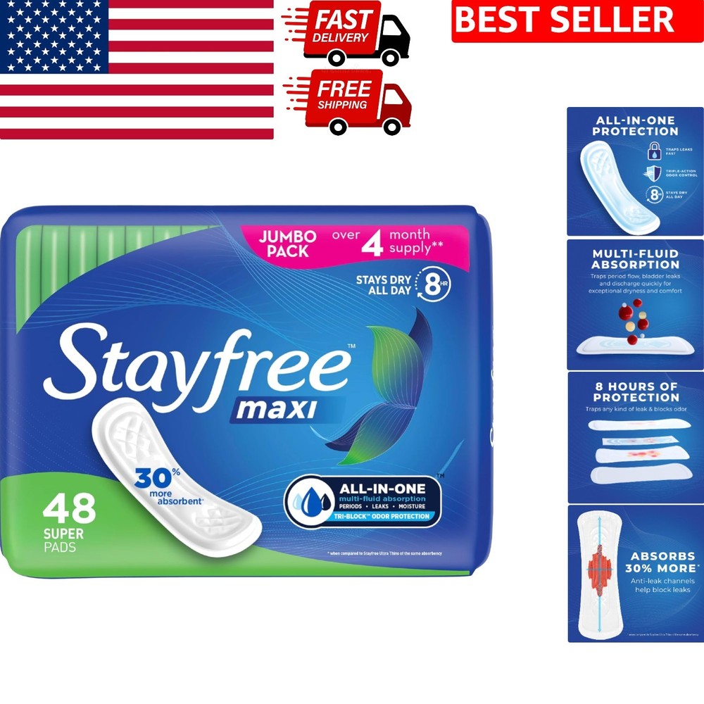 Maxi Ultra-Absorbent Leak-Proof Pads – 48 Pack for Heavy Menstrual Flow