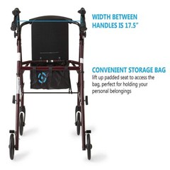 4 Wheel Rollator Rolling Walker with Padded Seat Storage Basket Hand Brake 350lb