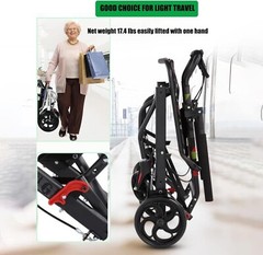 Transport Travel Wheelchair Lightweight Foldable 15.5lb Senior and Kids 220lbs