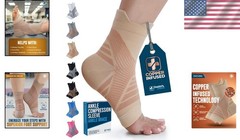 Copper Ankle Compression Sleeve for Pain Relief – Open-Toe Design – Medium Size