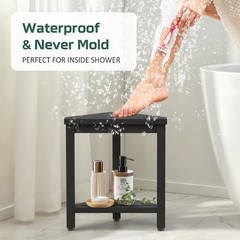 Waterproof Shower Foot Rest 14in, HDPE Small Stool for Bath Corner, Black | Idea