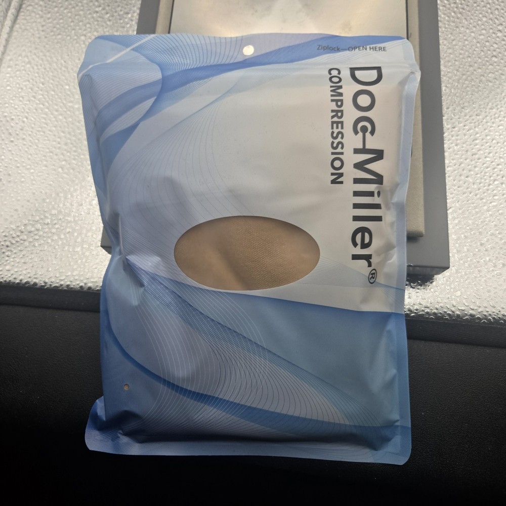 Doc Miller Thigh High Open Toe Compression Stockings 15-20mmHg XXL Beige 1 Pair
