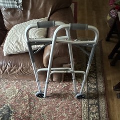 Foldable Walking Frame Walker, 2 Wheels, Silver/Gray/Red, Adult & Senior